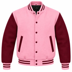Baby Pink and Maroon Wool Varsity Jacket