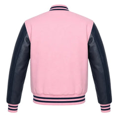 Baby Pink and Navy Blue Varsity Jacket