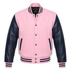 Baby Pink and Navy Blue Varsity Jacket