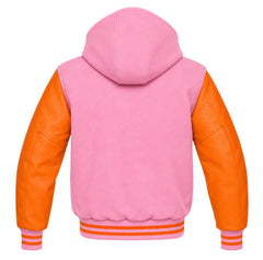 Baby Pink and Orange Varsity Jacket with Hood