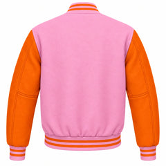 Baby Pink and Orange Wool Varsity Jacket