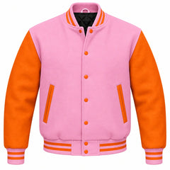 Baby Pink and Orange Wool Varsity Jacket