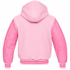 Baby Pink and Pink Letterman Jacket with Hood