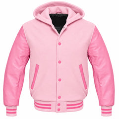 Baby Pink and Pink Letterman Jacket with Hood