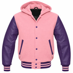 Baby Pink and Purple Hooded Varsity Jacket