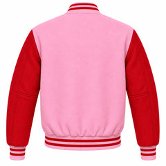 Baby Pink and Red Wool Varsity Jacket