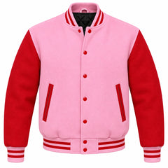 Baby Pink and Red Wool Varsity Jacket