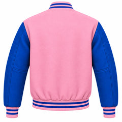 Baby Pink and Royal Blue Wool Varsity Jacket