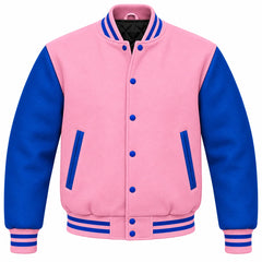 Baby Pink and Royal Blue Wool Varsity Jacket