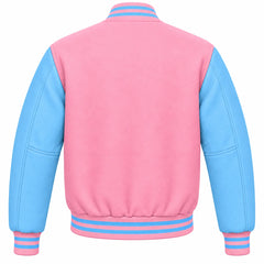 Baby Pink and Sky Blue Wool Varsity Jacket