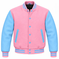 Baby Pink and Sky Blue Wool Varsity Jacket