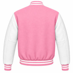 Baby Pink and White Wool Letterman Jacket