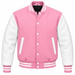 Baby Pink and White Wool Letterman Jacket