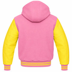 Baby Pink and Yellow Letterman Jacket with Hood