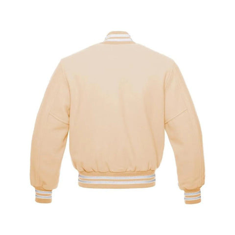 Beige All Wool Letterman Jacket Back Side