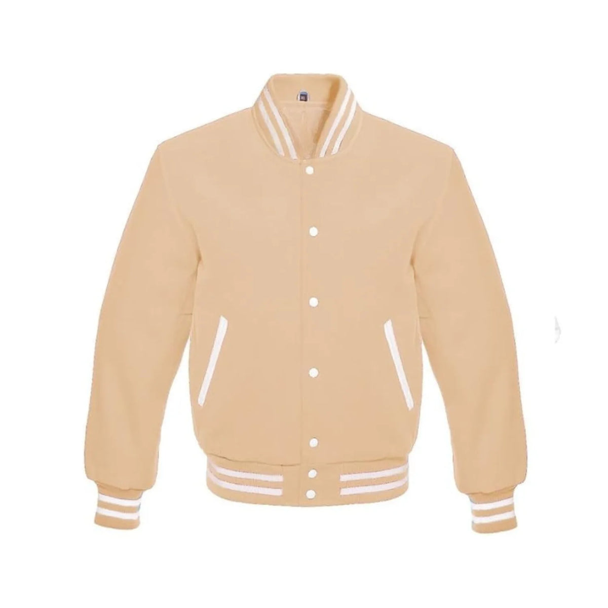 Beige All Wool Letterman Jacket