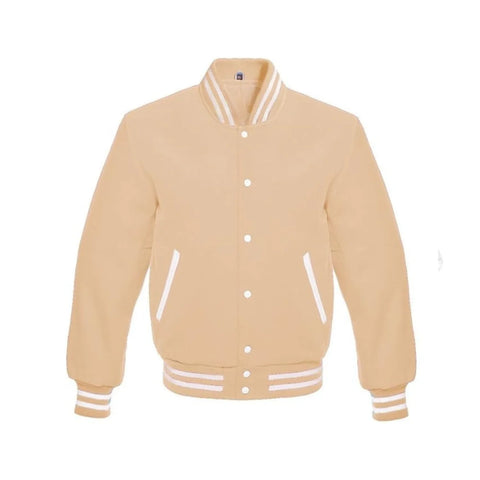 Beige All Wool Letterman Jacket