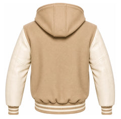Beige and Cream Varsity Jacket with Hood