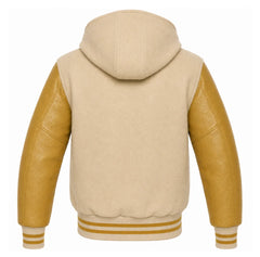 Beige and Gold Hooded Varsity Jacket