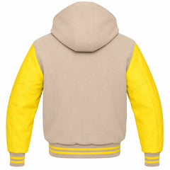 Beige and Yellow Hooded Varsity Jacket