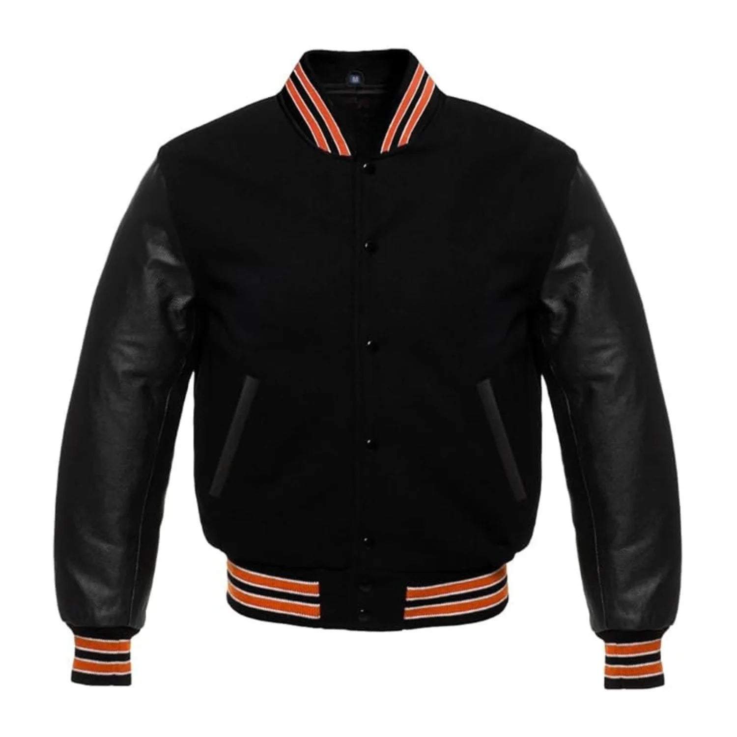 Black Wool and Black Leather Varsity Jacket