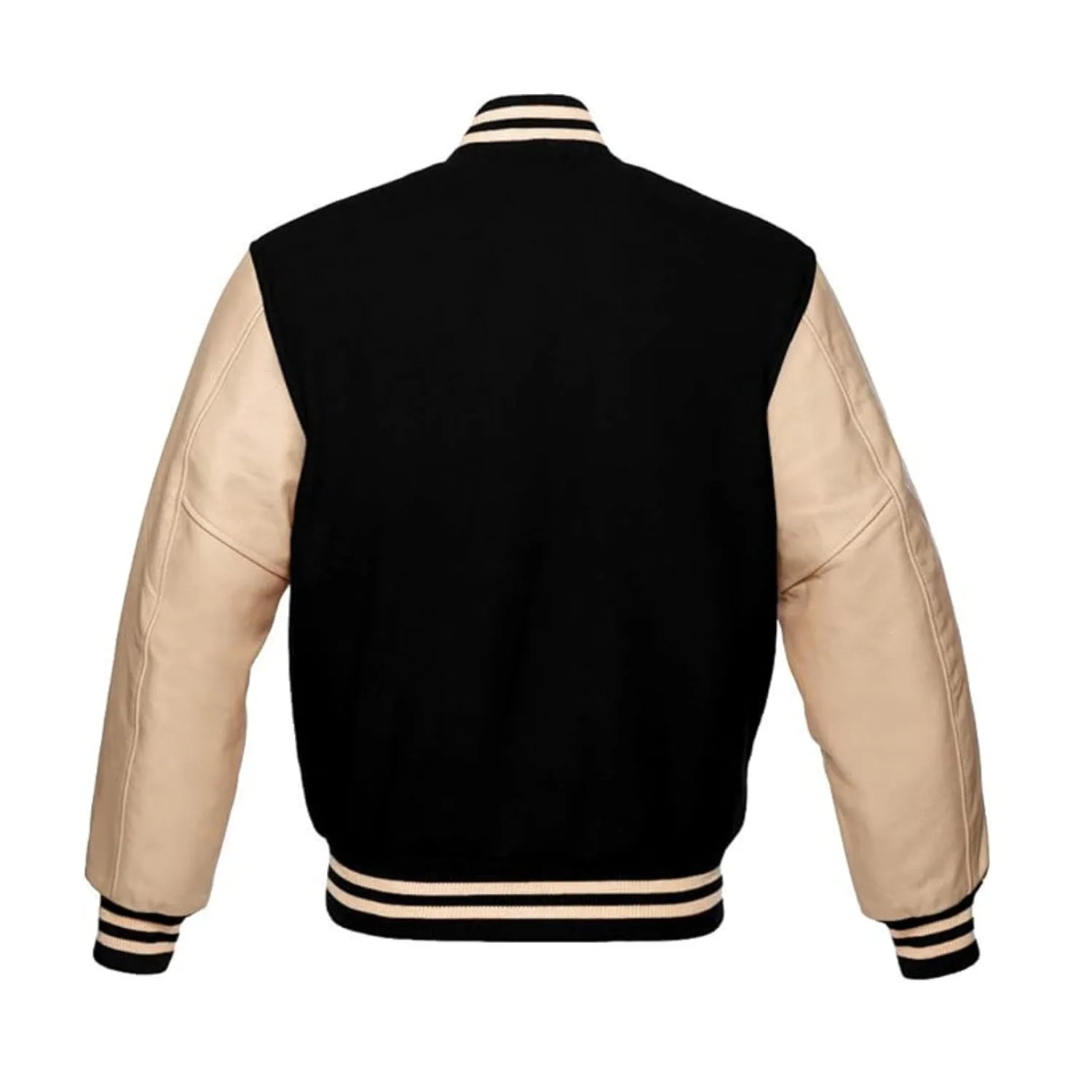 Black Wool and Cream Leather Varsity Jacket Back Side