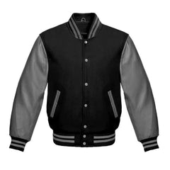 Black and Grey Varsity Jacket with Wool Body and Leather Sleeves