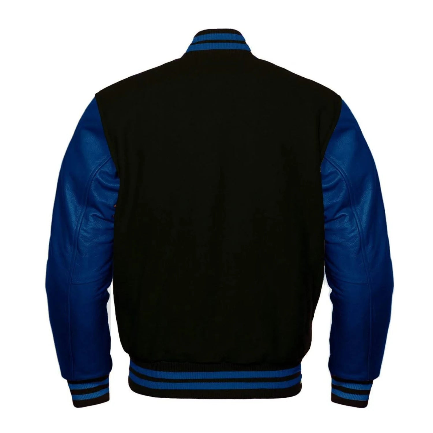 Black Wool and Navy Leather Varsity Jacket Back Side