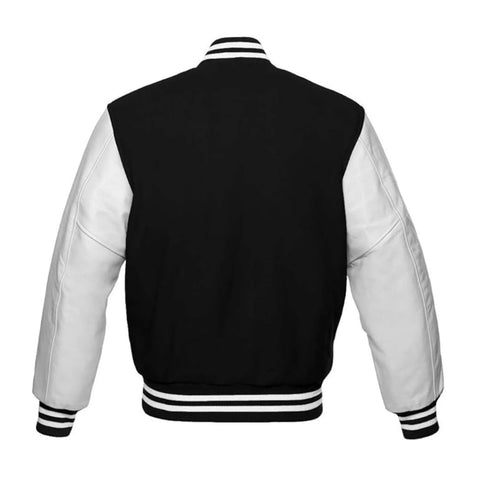 Black Wool and White Leather Varsity Jacket Back Side