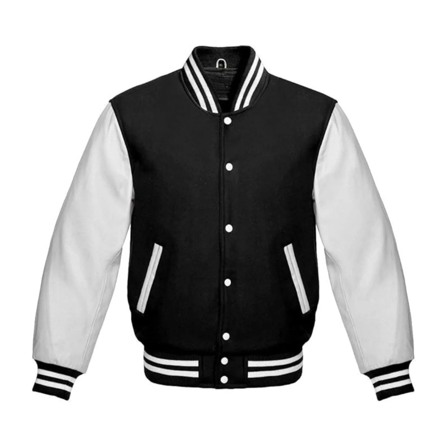 Black Wool and White Leather Varsity Jacket
