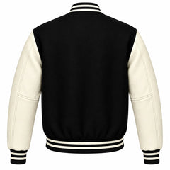 Black and Cream Wool Letterman Jacket
