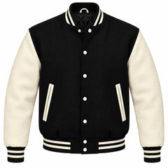 Black and Cream Wool Letterman Jacket