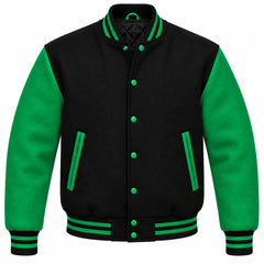 Black and Green Wool Varsity Jacket