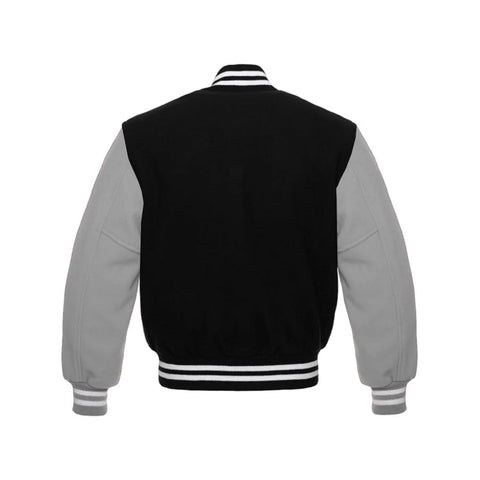 Black and Grey All Wool Varsity Jacket Back Side