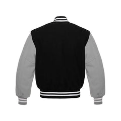 Black and Grey All Wool Varsity Jacket Back Side