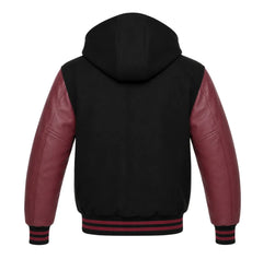 Black and Maroon Hooded Varsity Jacket