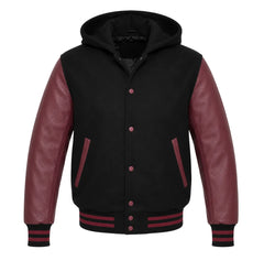 Black and Maroon Hooded Varsity Jacket