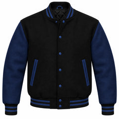 Black and Navy Blue Wool Varsity Jacket