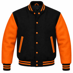 Black and Orange Wool Varsity Jacket