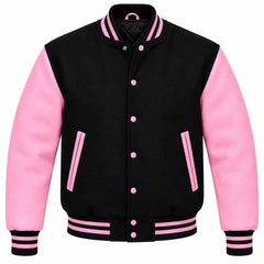 Black and Pink Wool Varsity Jacket