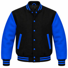 Black and Royal Blue Wool Letterman Jacket