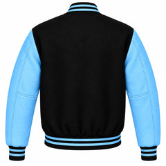 Black and Sky Blue Wool Varsity Jacket