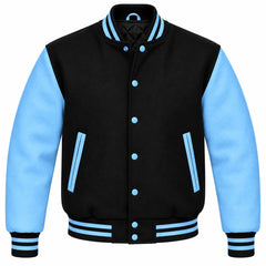 Black and Sky Blue Wool Varsity Jacket