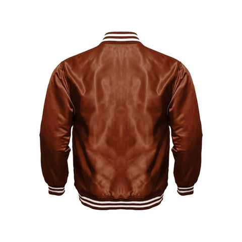 Brown Satin Varsity Jacket Back Side
