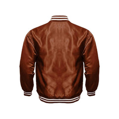 Brown Satin Varsity Jacket Back Side