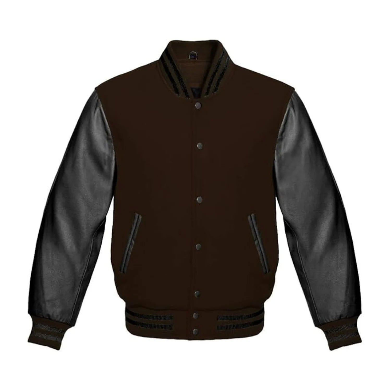 Brown Wool and Black Leather Varsity Jacket