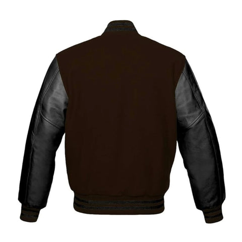 Brown Wool and Black Leather Varsity Jacket Back Side