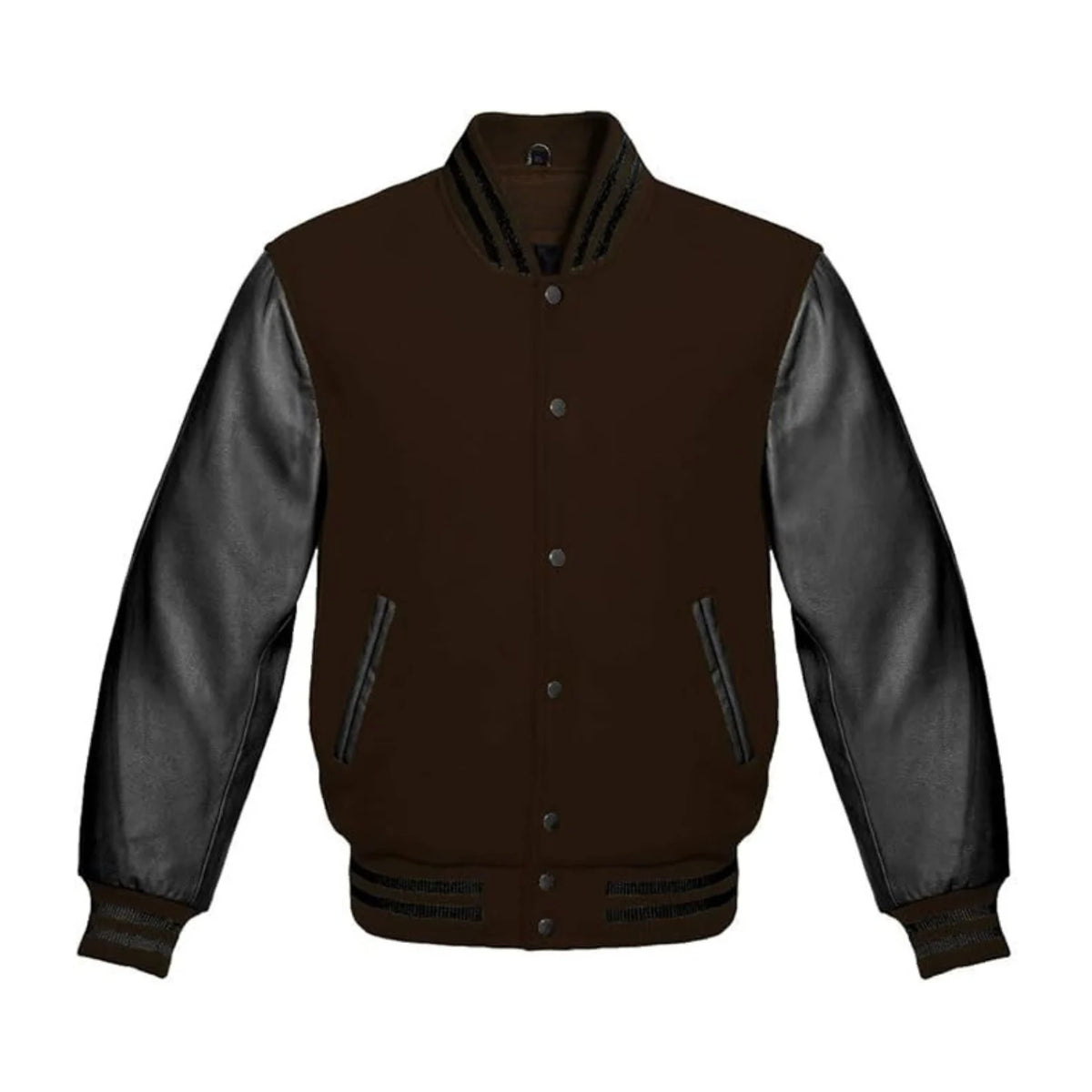 Brown Wool and Black Leather Varsity Jacket