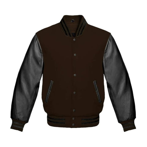 Brown Wool and Black Leather Varsity Jacket