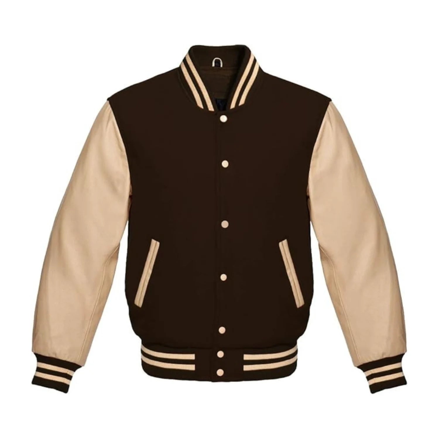 Brown Wool and Cream Leather Varsity Jacket